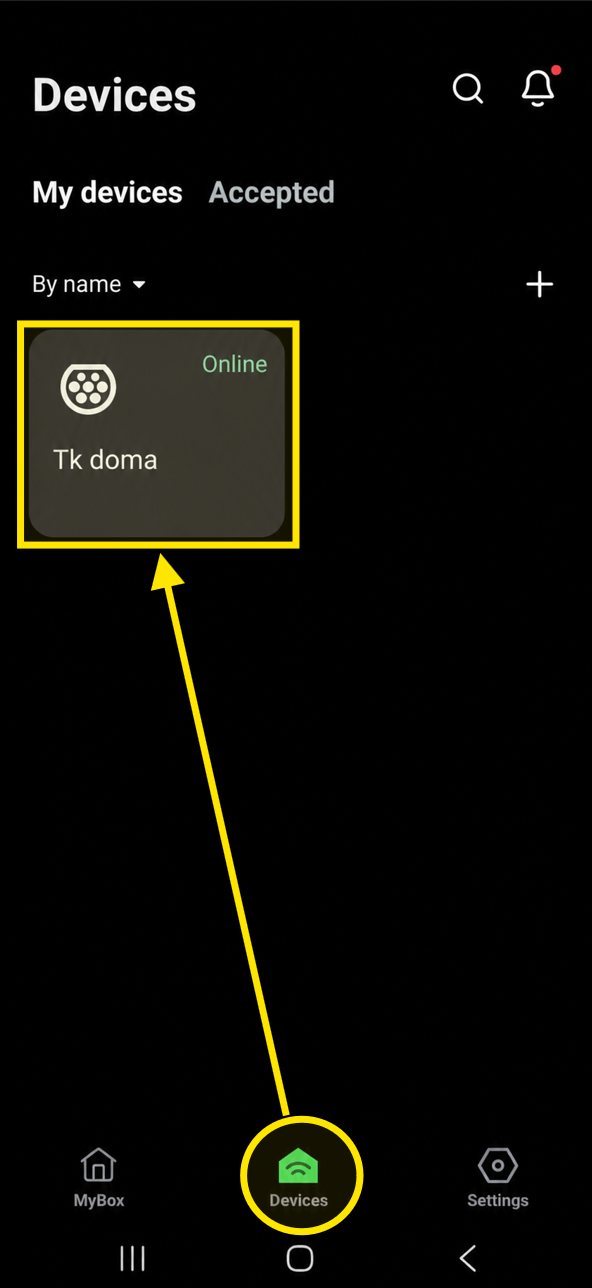 Výběr stanice v záložce Devices